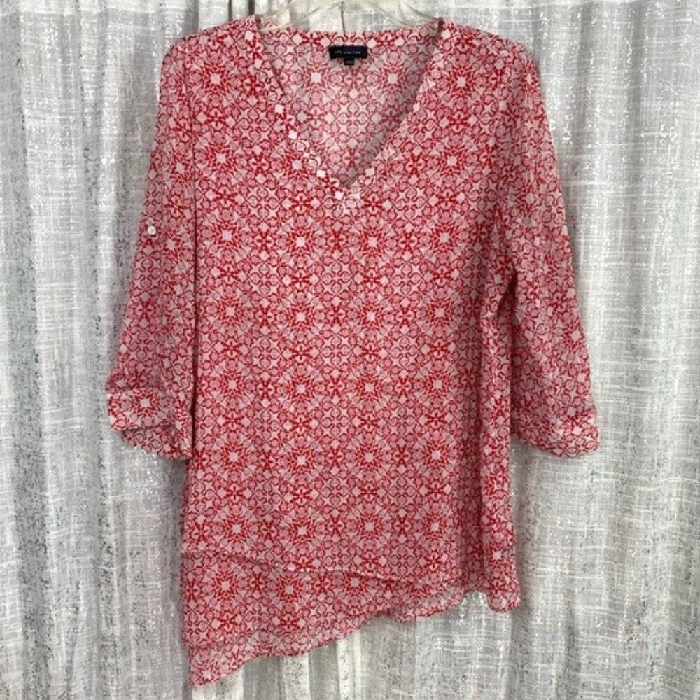 The Limited Red Patterned Asymmetrical Hem Top